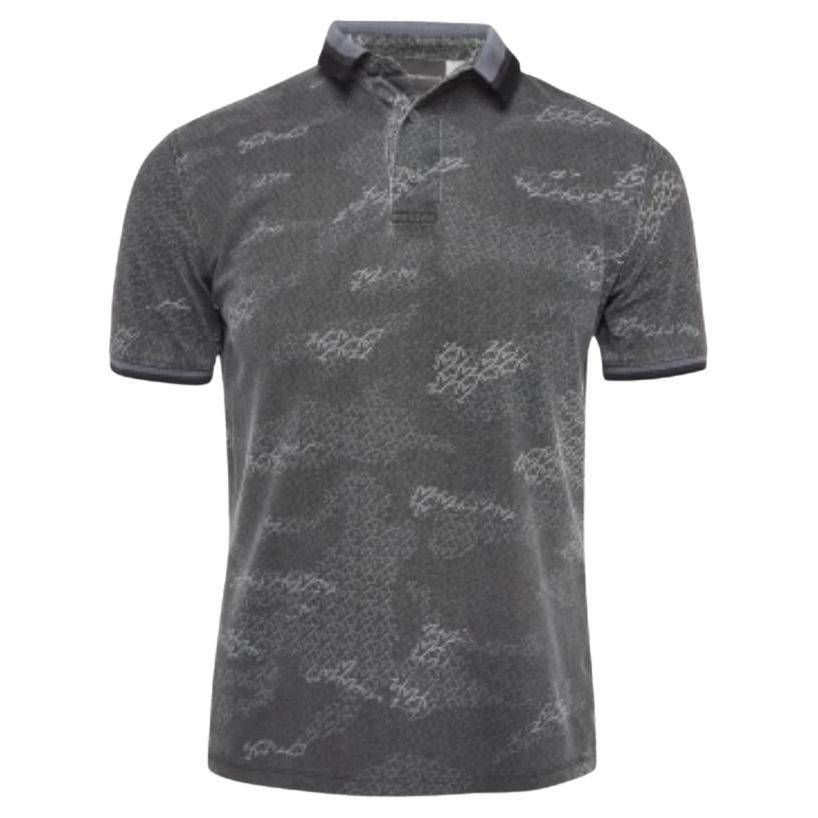 Emporio Armani Grey Printed Knit Polo Contrast Trim T-Shirt S