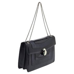 Bvlgari Black Leather & Patent Leather Medium Serpenti Forever Flap Shoulder Bag