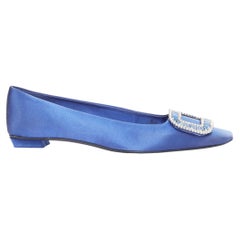 ROGER VIVIER Dec Belle Strass cobalt blue satin crystal buckle flats EU37.5