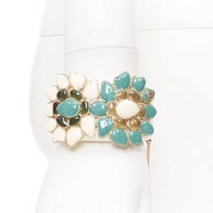 CHANEL 2014 Paris-Dubai floral gripoix gold-tone textured CC flowers cuff bangle