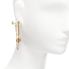 DIOR Tribales double perles CD charm drop dangling chain pin earrings pair