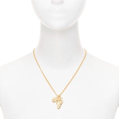 CHANEL G23A 2023 VIC Limited Gift gold CC logo Africa Map pearl strass necklace