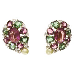 IRAJ MOINI silver giant stones faux pearl embellished clip on earrings Pair
