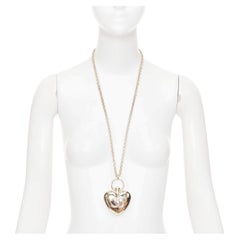 CHANEL B22C AB7531 Giant Heart Locket gold plated CC locket long chain necklace