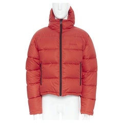 BALENCIAGA DEMNA red grid nylon logo cropped zip down puffer jacket EU50 L