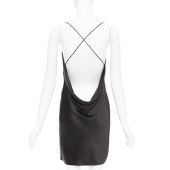 SAINT LAURENT 2022 minimalist black silk cowl neck open back mini dress FR42 XL