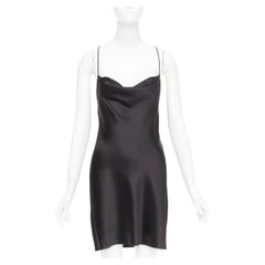 SAINT LAURENT 2022 minimalist black silk cowl neck open back mini dress FR40 L