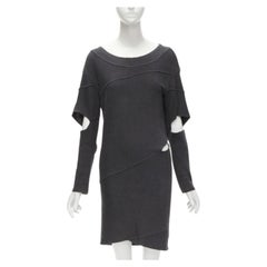 selten ISSEY MIYAKE 1980's Vintage grau dekonstruiert schräg ausgeschnitten Pullover Kleid M