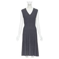 ALAIA dust grey ribbed V-neck sleeveless fit flared cocktail dress M