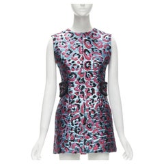 LOUIS VUITTON 2022 metallic blue pink leopard jacquard strap belt dress FR34 XS