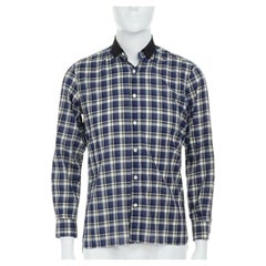 LANVIN ALBER ELBAZ chemise bleue à carreaux en coton à col en ruban de gros-grain EU38 S