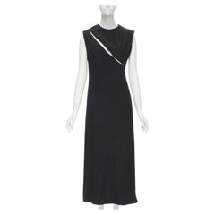 MADAME GRES Haute Couture Paris 1972 black crepe slash slit cut out dress M