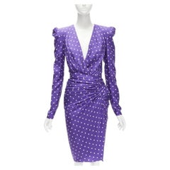 ALEXANDRE VAUTHIER Runway purple polka dot puff shoulder wrapped dress FR34 XS