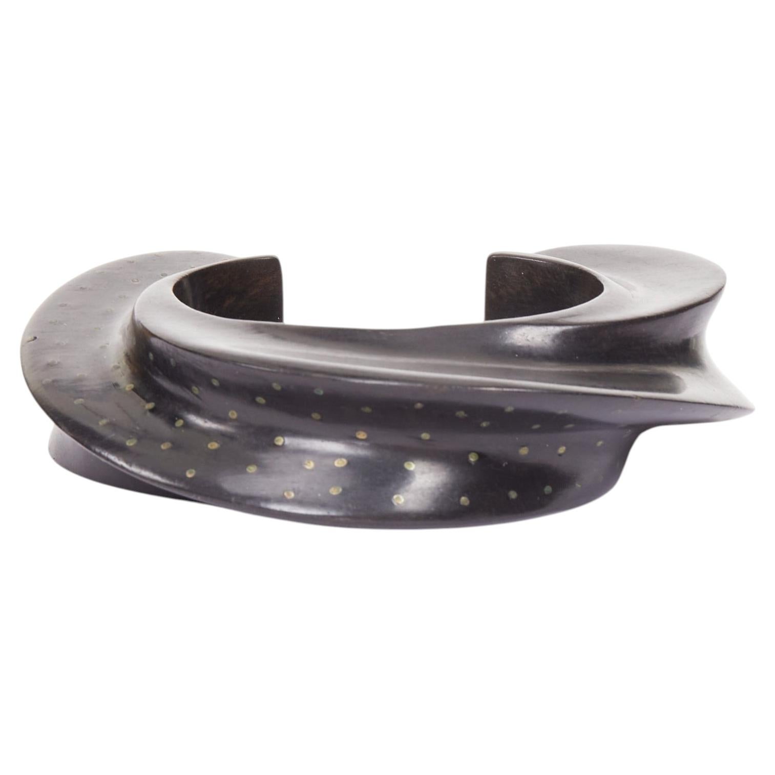 rare PATRICIA VONMUSULIN Vintage 1990 Modernism ebony wood geometric bangle cuff
