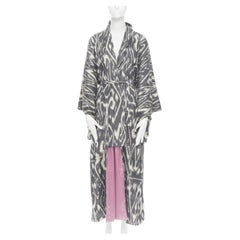 OSCAR DE LA RENTA SS19 Runway brown black leopard pink silk lined kimono L