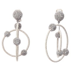 OSCAR DE LA RENTA silver beaded dual orbital hoop clip on earrings Pair