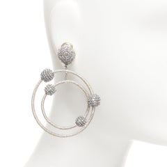 OSCAR DE LA RENTA silver beaded dual orbital hoop clip on earrings Pair