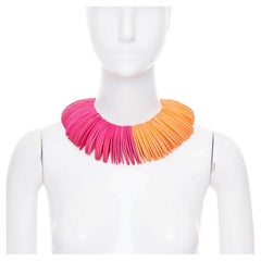 MONIES Gerda Lynggaard orange pink wood disc sculptural statement bib necklace