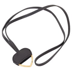 SAINT LAURENT hollow heart gold black leather lanyard pendant necklace bag charm