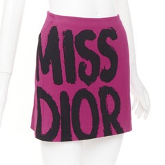 DIOR 2024 Miss Dior fuchsia pink graffiti paint logo knitwear mini skirt FR34 XS