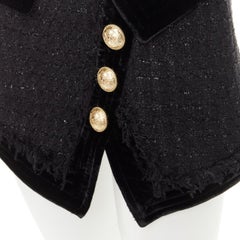 BALMAIN cotton blend metallic tweed gold varsity buttons foldover skirt FR34 XS