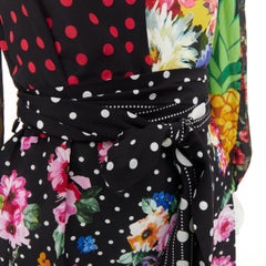 DOLCE GABBANA 2021 Runway patchwork floral pineapple polka dot silk top IT38 XS