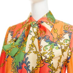GUCCI 2021 Fluo Barocco orange green  GG Rhombus Ramage silk blouse IT38 XS