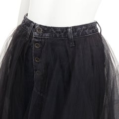 UNRAVEL PROJECT Ben Taverniti black denim tulle layered midi tutu skirt 25"