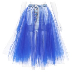 UNRAVEL PROJECT Ben Taverniti denim tulle inside out layered midi tutu skirt 24"