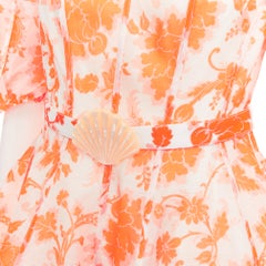 ZIMMERMANN Postcard orange floral linen silk puff sleeve flare mini dress Sz0 XS