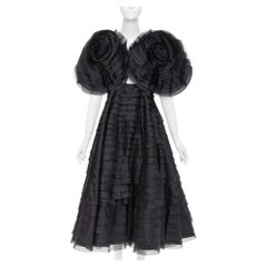 AJE Amour Ruffle Dress dramatic round sleeves rosette tiered midi gown UK8 S