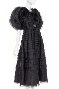 AJE Amour Ruffle Dress dramatic round sleeves rosette tiered midi gown UK8 S