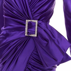 ALEXANDRE VAUTHIER crystal buckle draped silk satin charmeuse mini dress FR34 XS