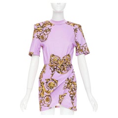 VERSACE JEANS COUTURE 2022 gold baroque padded shoulder wrap mini dress IT36