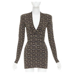 BALMAIN Monogram Knit Dress gold black geometric metallic brocade jersey dress