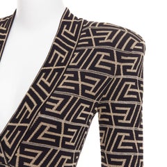 BALMAIN Monogram Knit Dress gold black geometric metallic brocade jersey dress