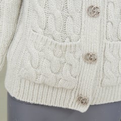 GUCCI 2024 Runway grey lurex metallic cable knit wool cashmere cardigan sweater
