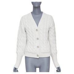 GUCCI 2024 Runway grey lurex metallic cable knit wool cashmere cardigan sweater