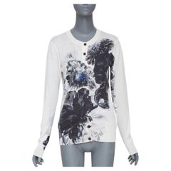 ALEXANDER MCQUEEN 2023 Chiaroscuro off white wool silk floral cardigan top S