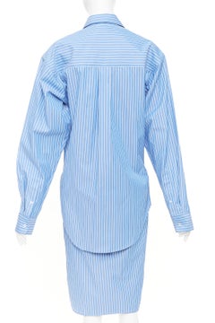 VETEMENTS 2016 Runway blue white striped cotton blend asymmetric shirt dress S