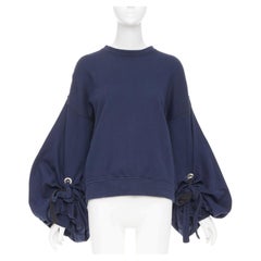 Felpa Y PROJECT in cotone blu navy, oversize, con arricciature e coulisse, maniche a palloncino - taglia S