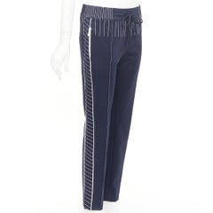 VALENTINO navy white striped topstitch pleated front cropped track pants IT38 XS