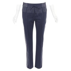 VALENTINO navy white striped topstitch pleated front cropped track pants IT38 XS