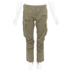 BALMAIN khaki cotton blend ripped chainmail details low waist cargo pants FR36 S