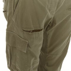 BALMAIN khaki cotton blend ripped chainmail details low waist cargo pants FR36 S