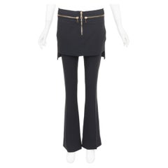 GIVENCHY black gold zip skirt layered flare pants trousers bottom separate FR36