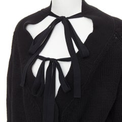 ADEAM off shoulder multi ribbon tie cotton cashmere black wrap sweater top M