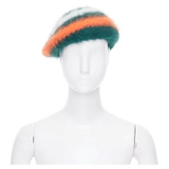 GUCCI 2016 Alessandro Michele green orange striped angora blend headwear hat M
