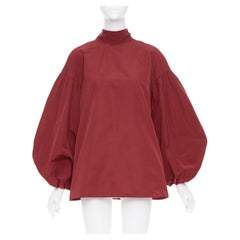 VALENTINO – Dunkelrotes Oberteil aus Baumwollmischung mit Stehkragen, Oversize-Schnitt und Puffärmeln, IT40