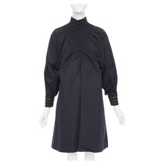 FENDI 2019 Tribute black smocked embroidered eyelet balloon sleeve dress IT38 S